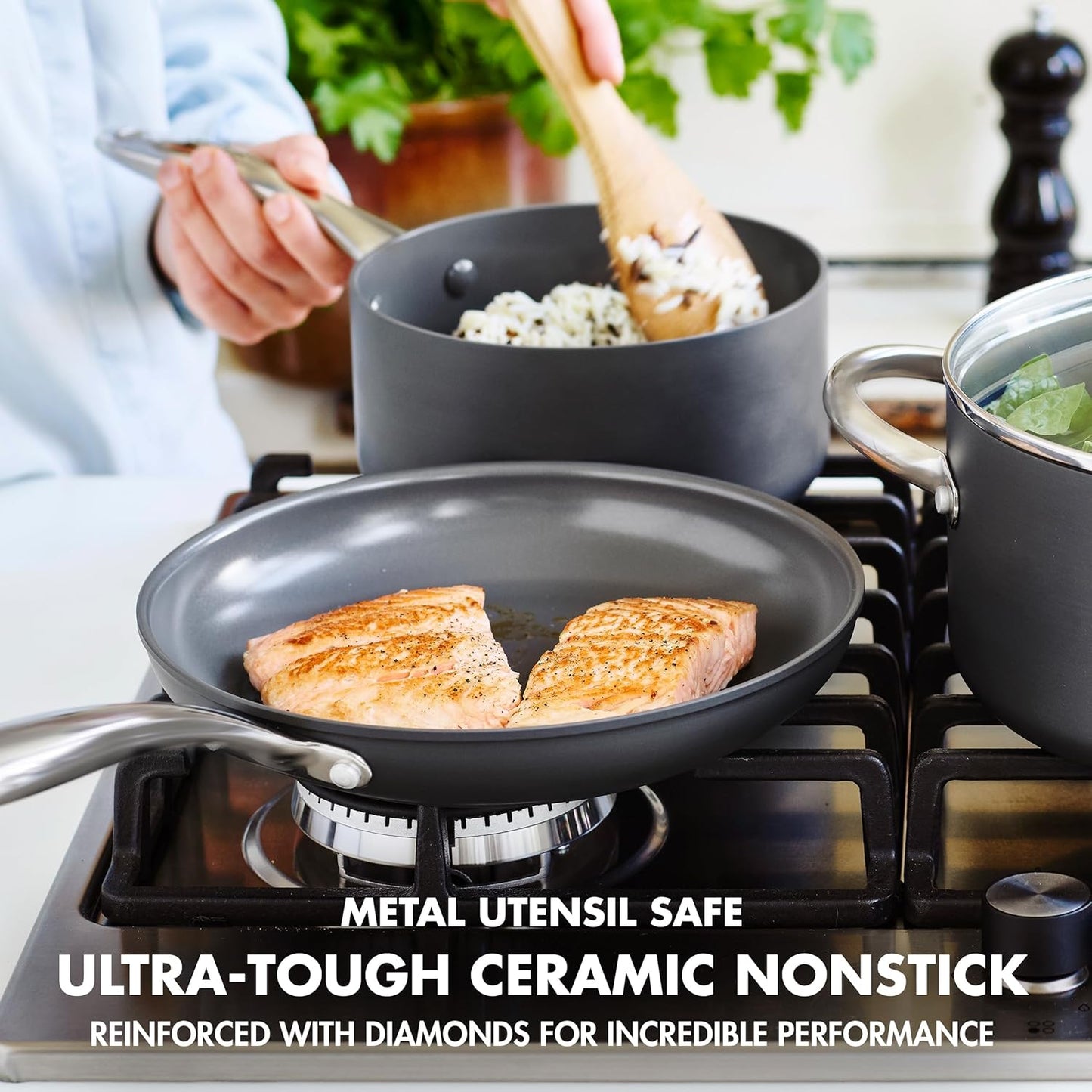 Juego de sartenes de cocina antiadherentes, 12 piezas, (DETALLE).