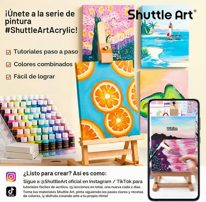 Juego de pintura acrílica Shuttle Art de 36 colores, 60 ml 12 pinceles