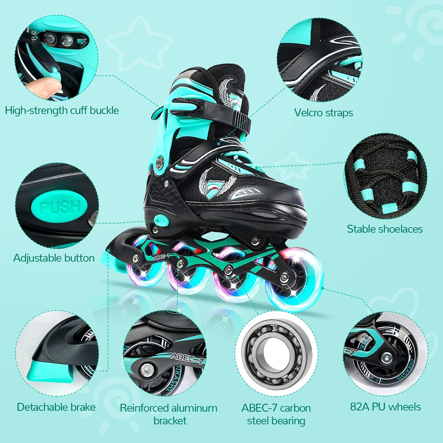 KDJ Patines en línea para niños, patines ajustables con 4 ruedas iluminadoras