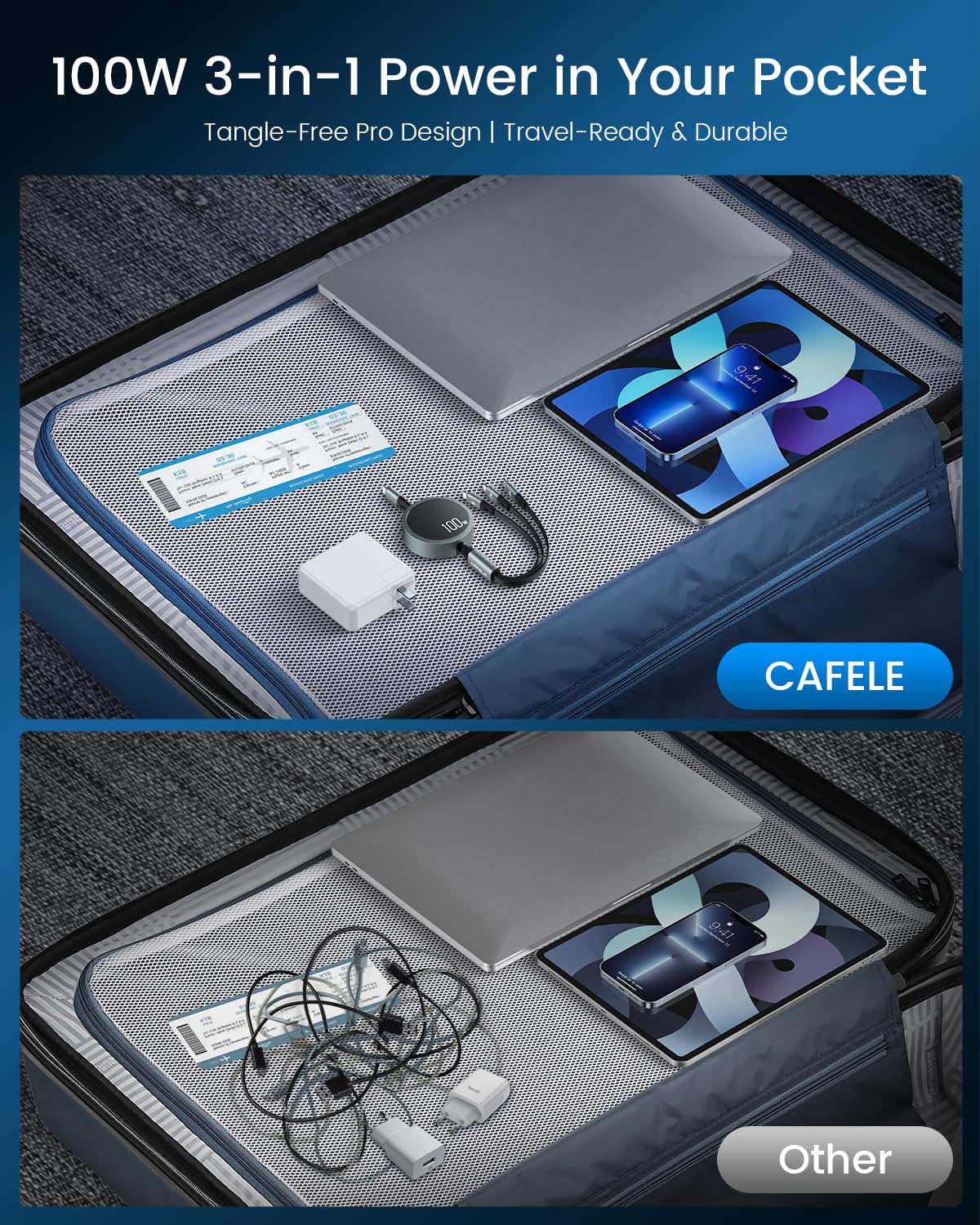 Cable de carga múltiple de 100 W, retráctil, Cafele 3 en 1.