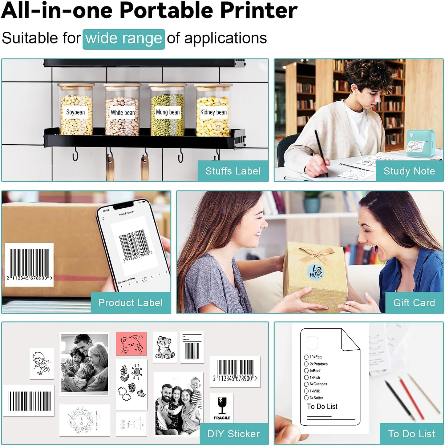 Mini impresora térmica portátil Bluetooth, etiquetadora de bolsillo.