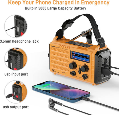 Radio portátil para Exteriores con luz de Flash y lámpara de Lectura.