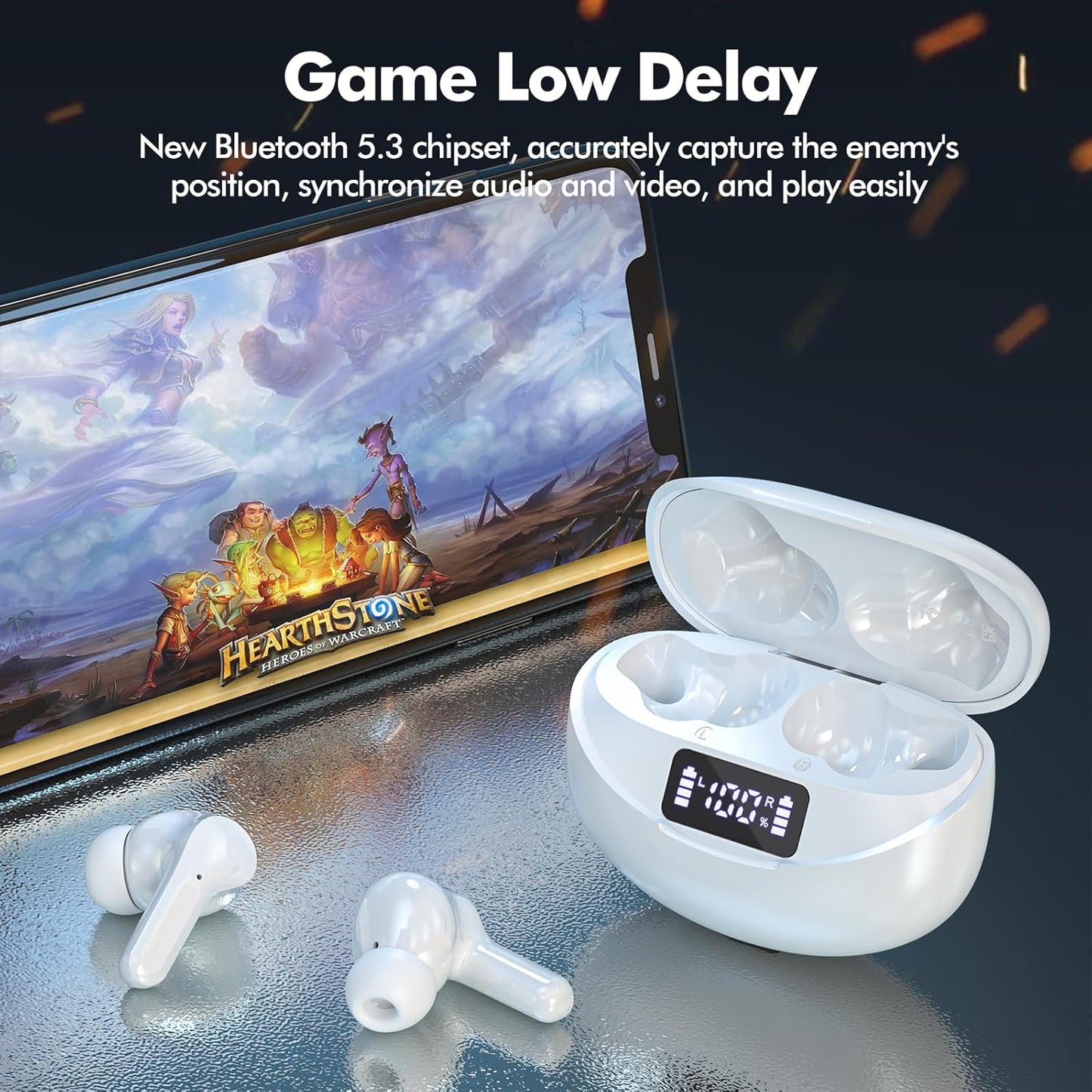 Auriculares inalámbricos Bluetooth 5.3 HiFi estéreo Bcaikair blanco