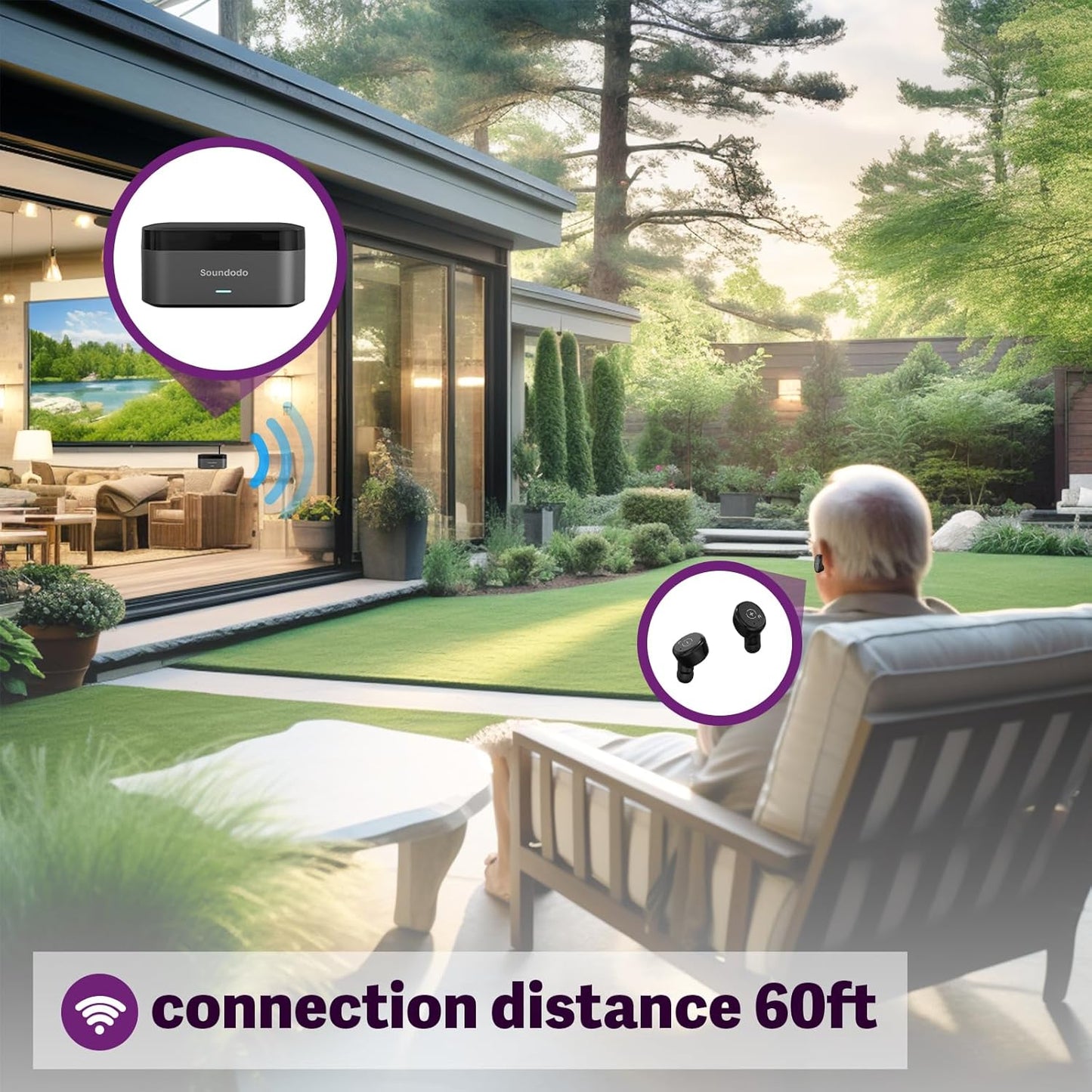 Soundodo - Auriculares inalámbricos para televisión con base de carga.