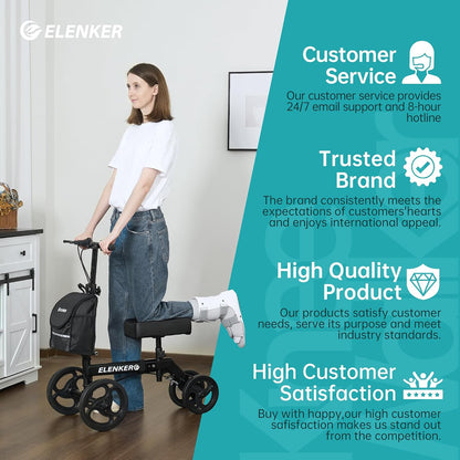 Andador de rodilla orientable Elenker, ruedas de PVC, Scooter