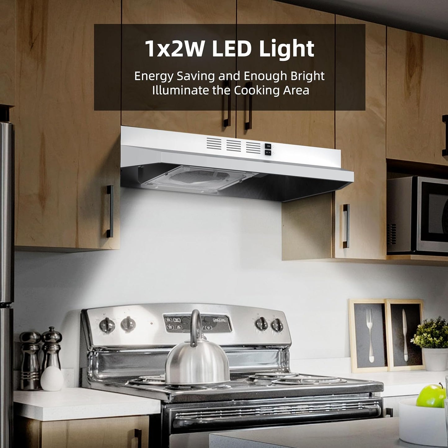 Campana extractora de 30", ventilador de escape de 2 velocidades.