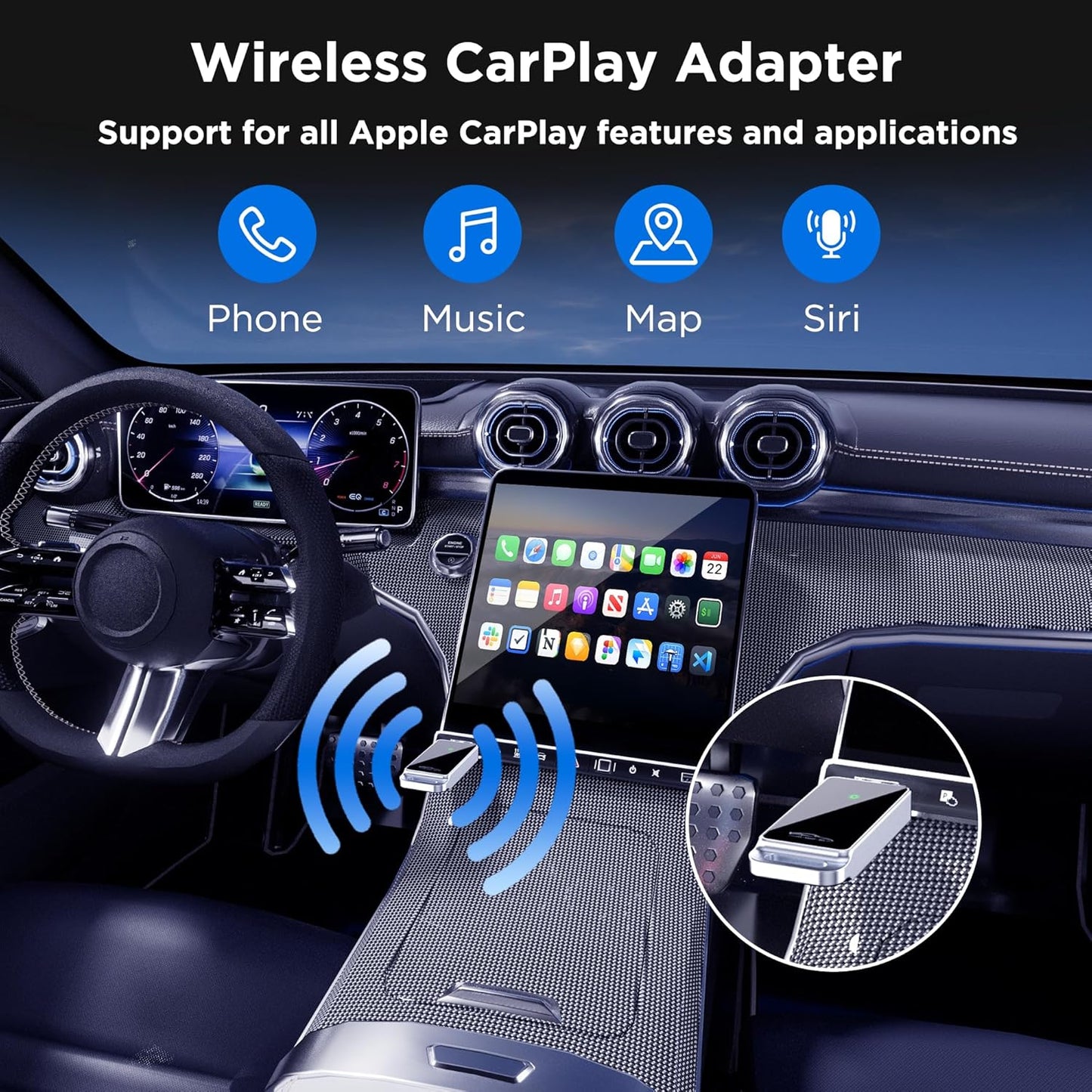 Adaptador inalámbrico CarPlay 2024,compatible con iPhone iOS 10+