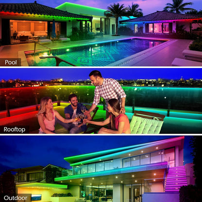 Tira de luces LED para exteriores, 200FT, impermeable, control rem.