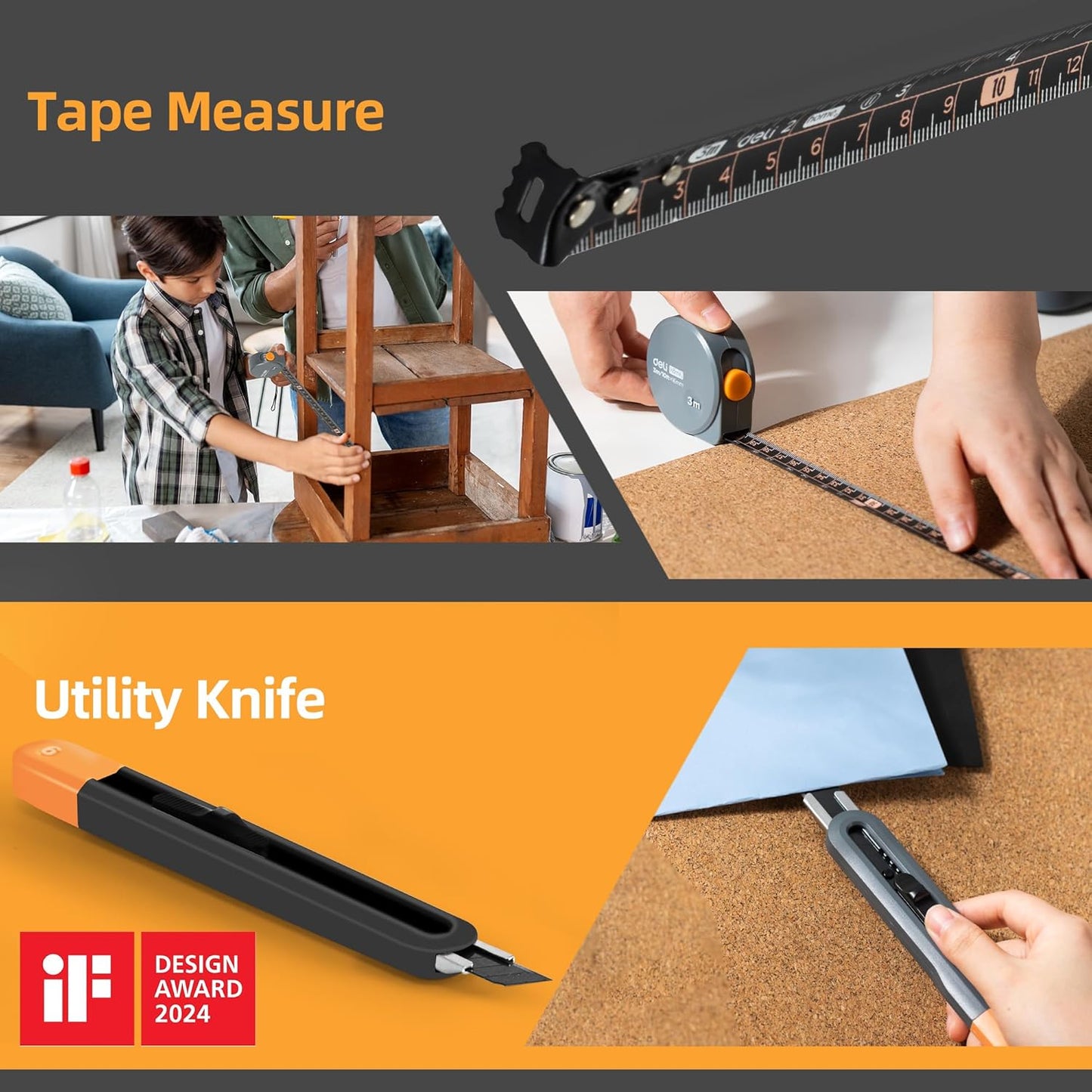 Juego de herramientas de mano, cajas apilables, compacta, Deli.