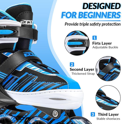 Patines en línea ajustables para niños y niñas con ruedas iluminadas. ECOO