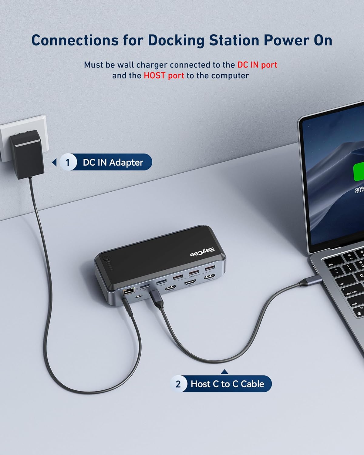 Estación Raycue de acoplamiento USB C Triple Monitor