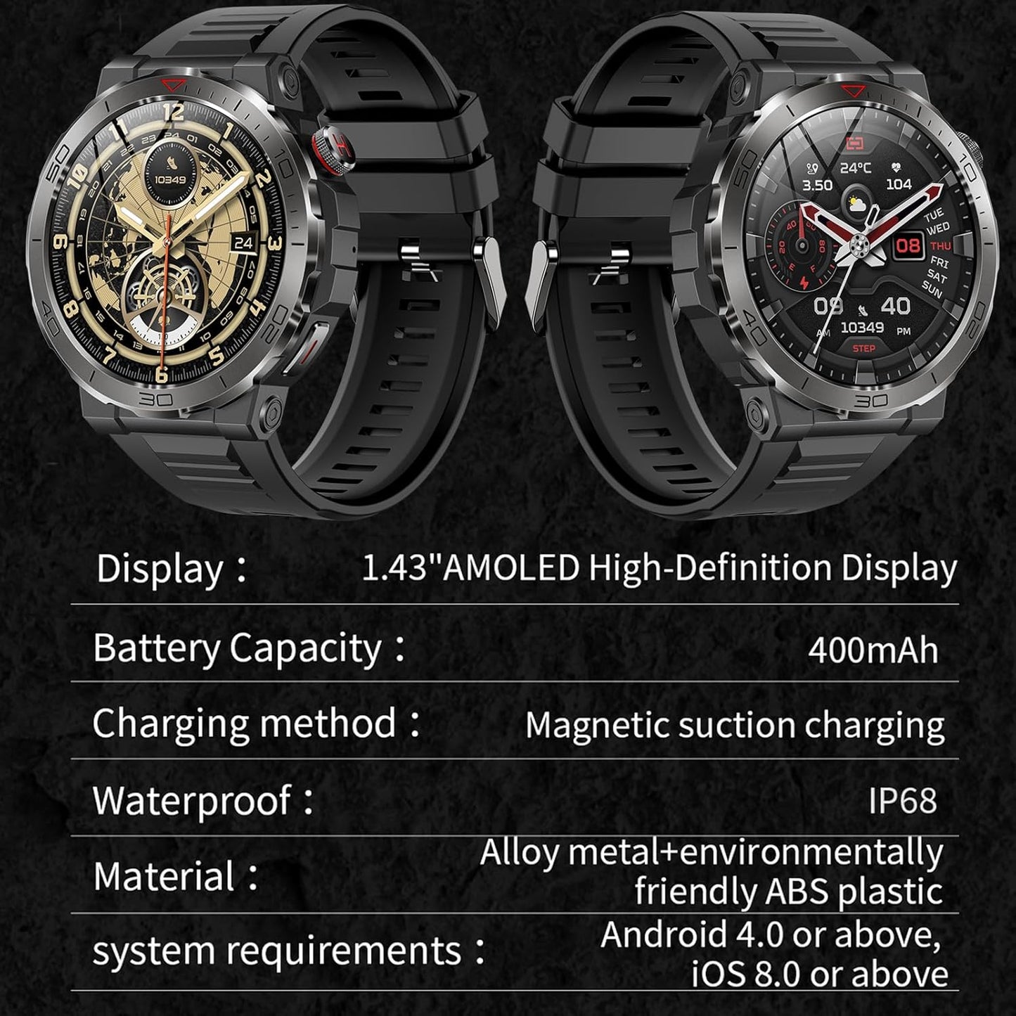 Reloj inteligente AMOLED de 1.4", multideportivo, IP68, bluetooth.