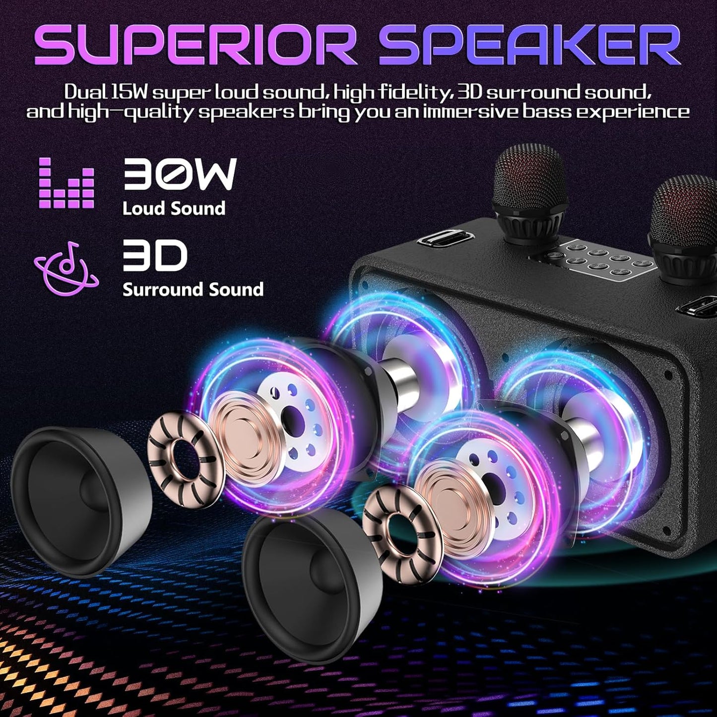 Máquina de karaoke portátil con 2 micrófonos, Bluetooth Fansbe Tech