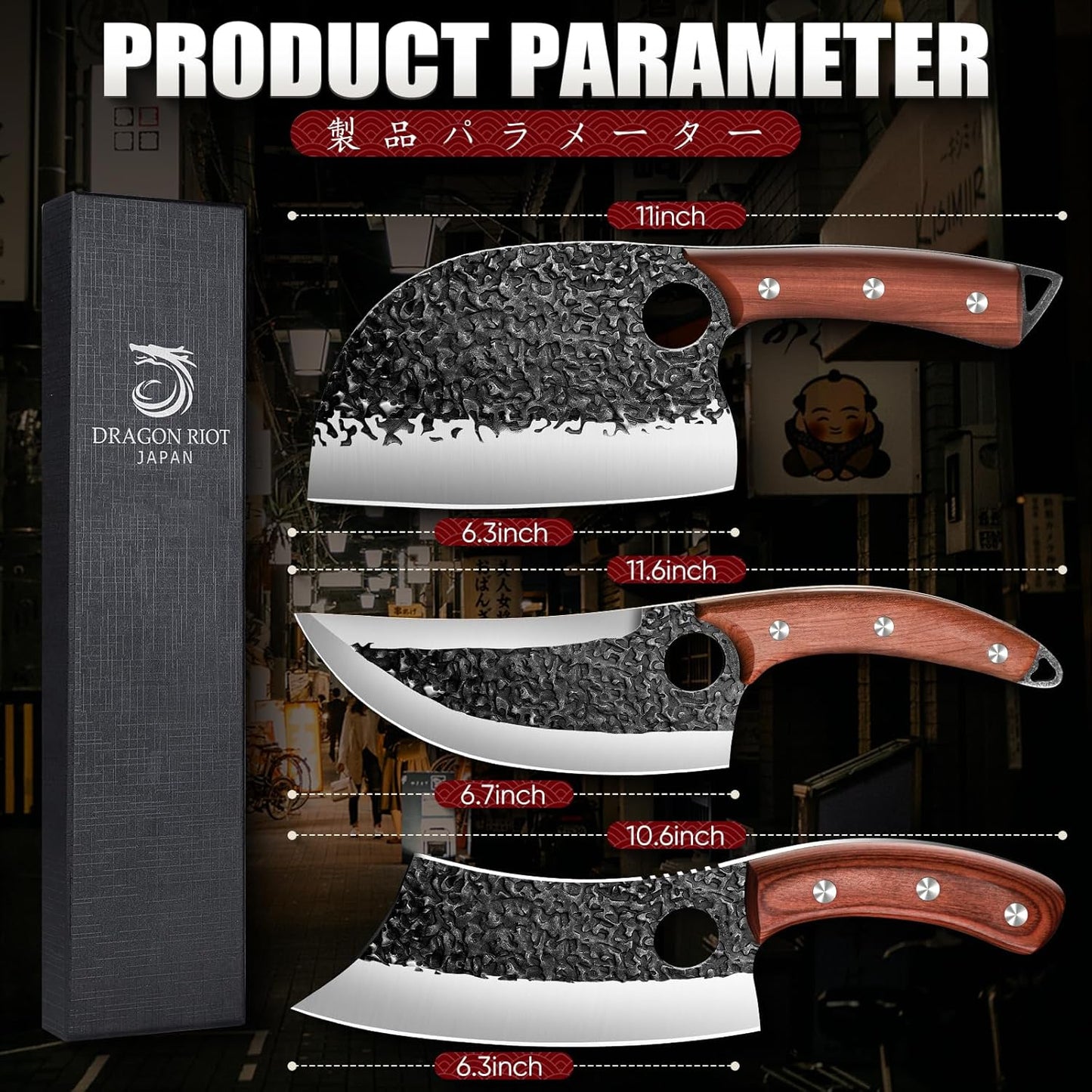 Juego de cuchillos de carnicero profesional, DRAGON RIOT.