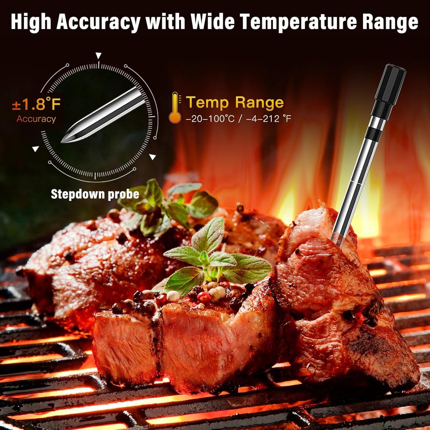 Termómetro inteligente Bluetooth para carne, Apto para horno. USADO