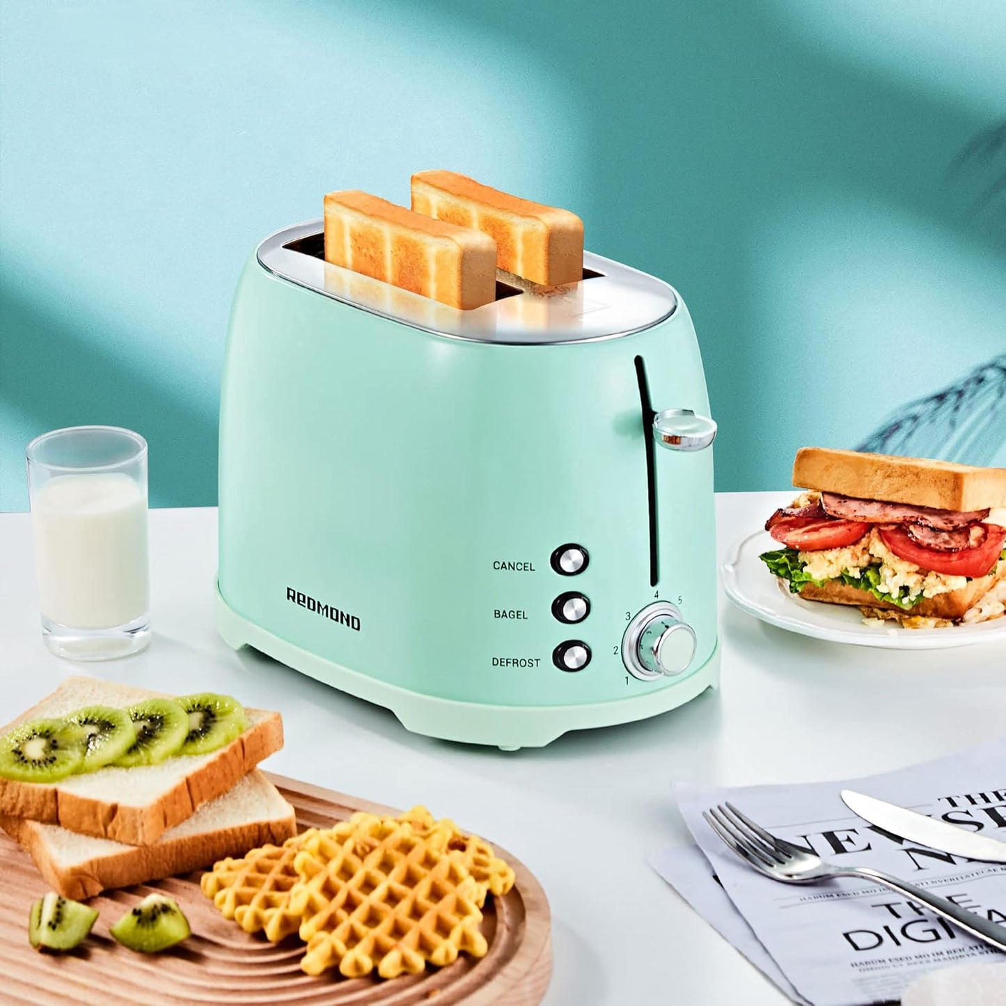 Tostador 2 rebanadas, acero inoxidable REDMOND aguamarina.