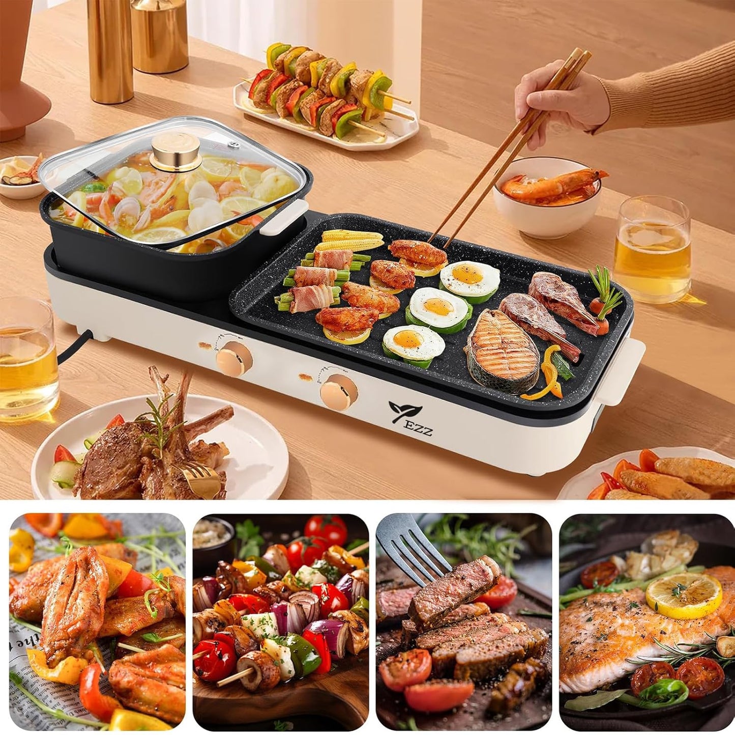 Parrilla eléctrica para interiores, 2 en 1, Control de Temp. (USADA).