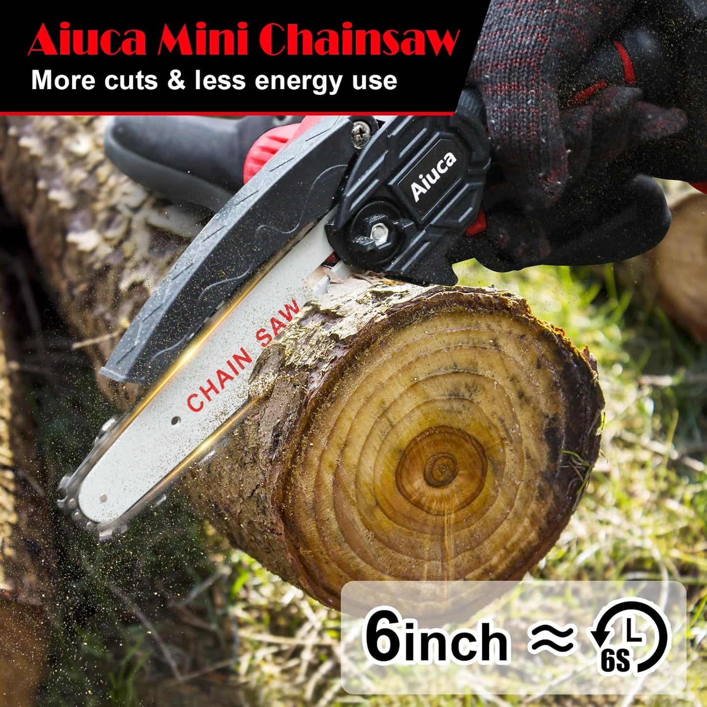 Mini motosierra inalámbrica de 6 pulgadas.