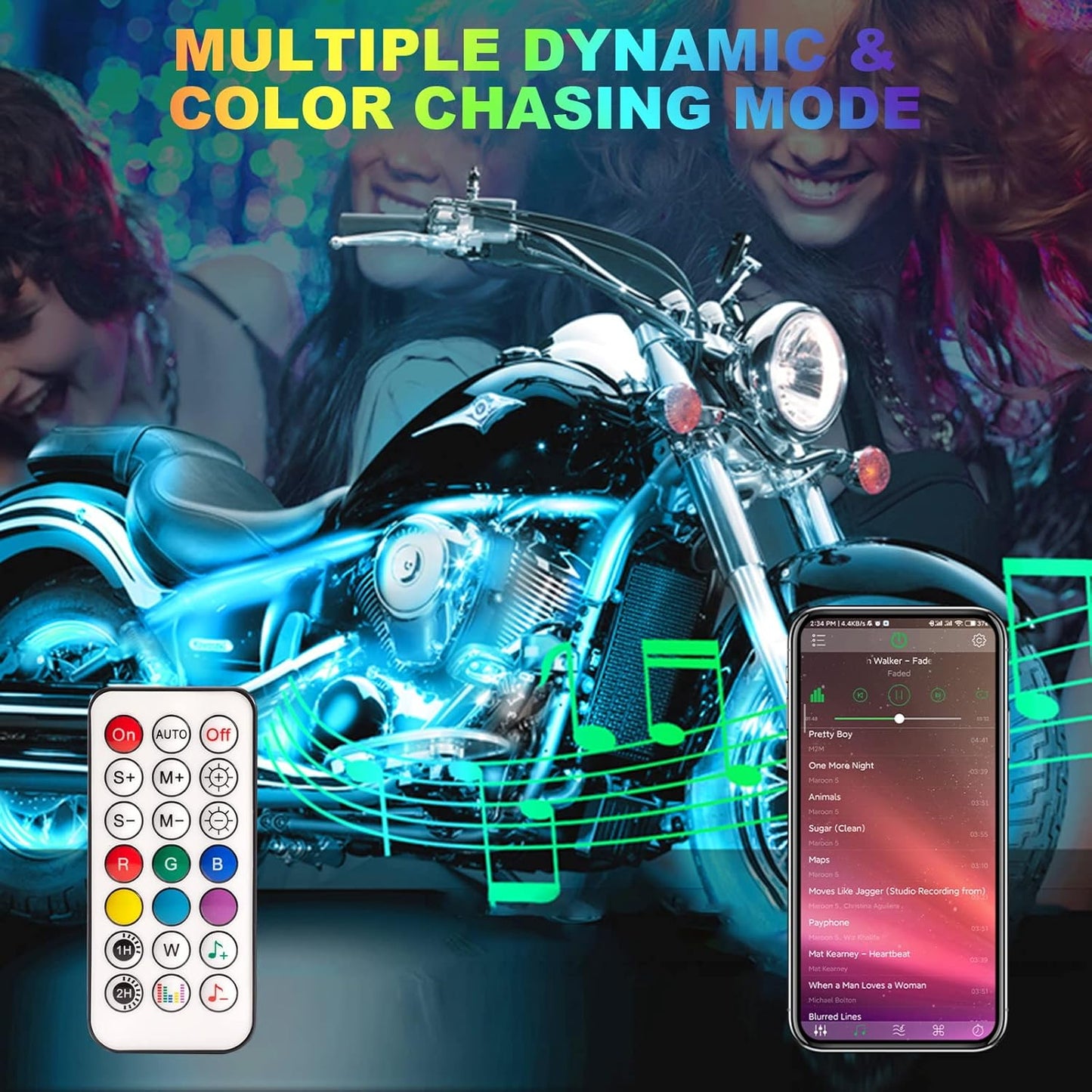 Kit de 16 luces LED, RGB para motocicleta, control de aplicación.