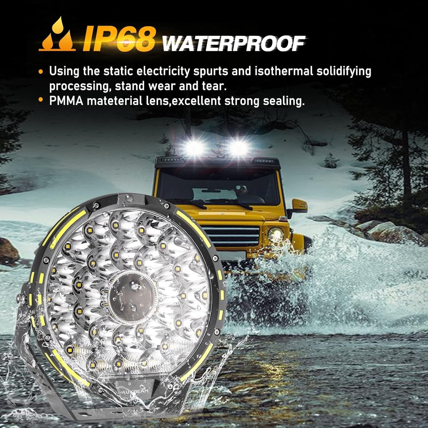 Luces de neblina, Auxbeam, OFF ROAD, Redondas, 9", todoterreno.