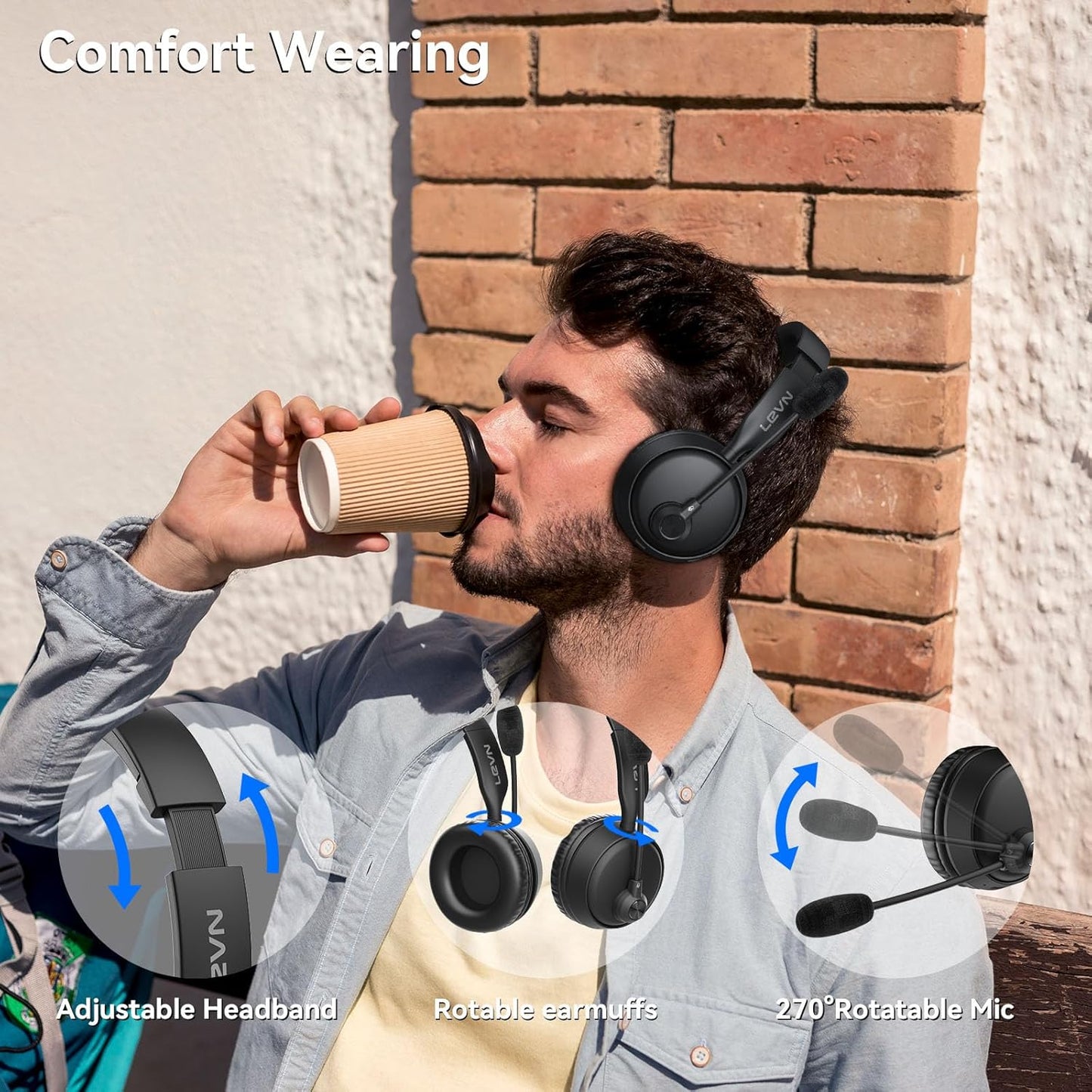 LEVN - Auriculares Bluetooth con micrófono (cancelación de ruido).