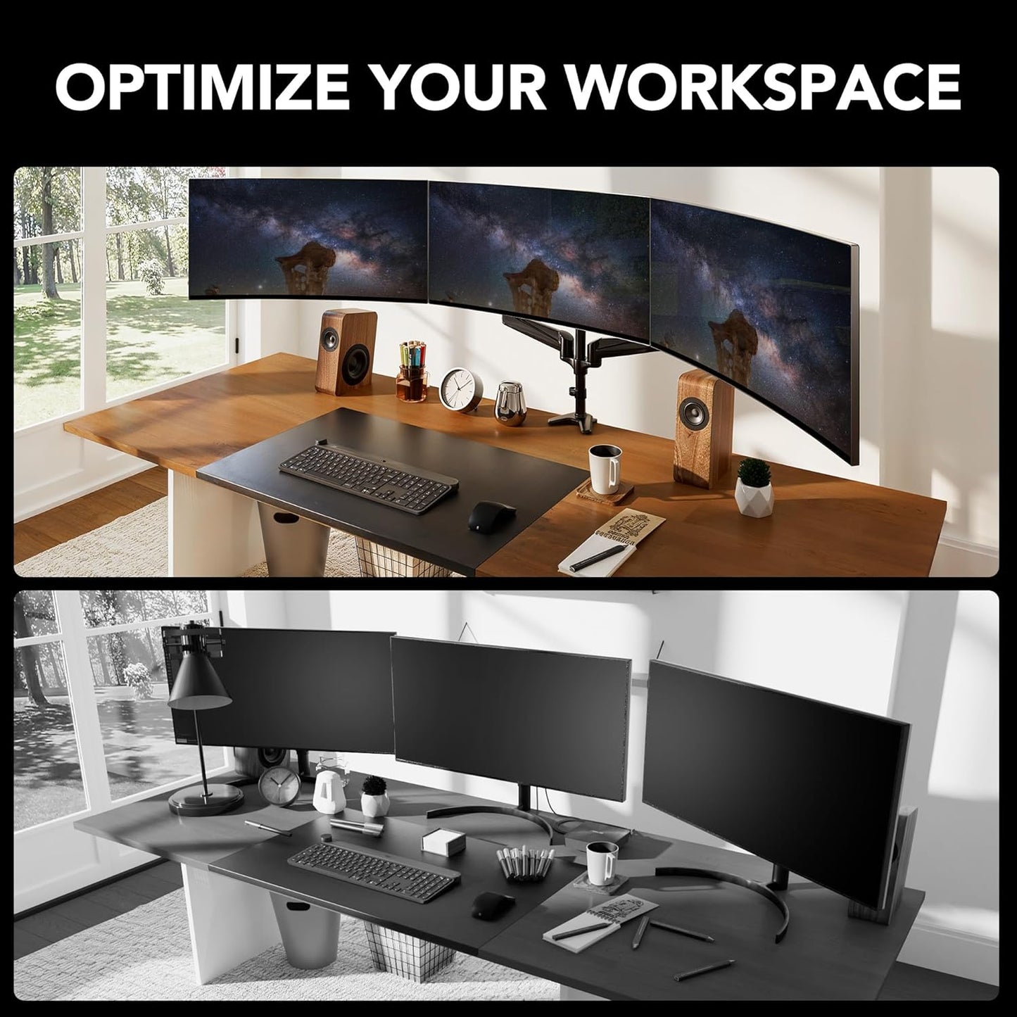 Soporte para monitor triple para pantallas de 17 a 32 pulgadas, HUANUO HNTS3B