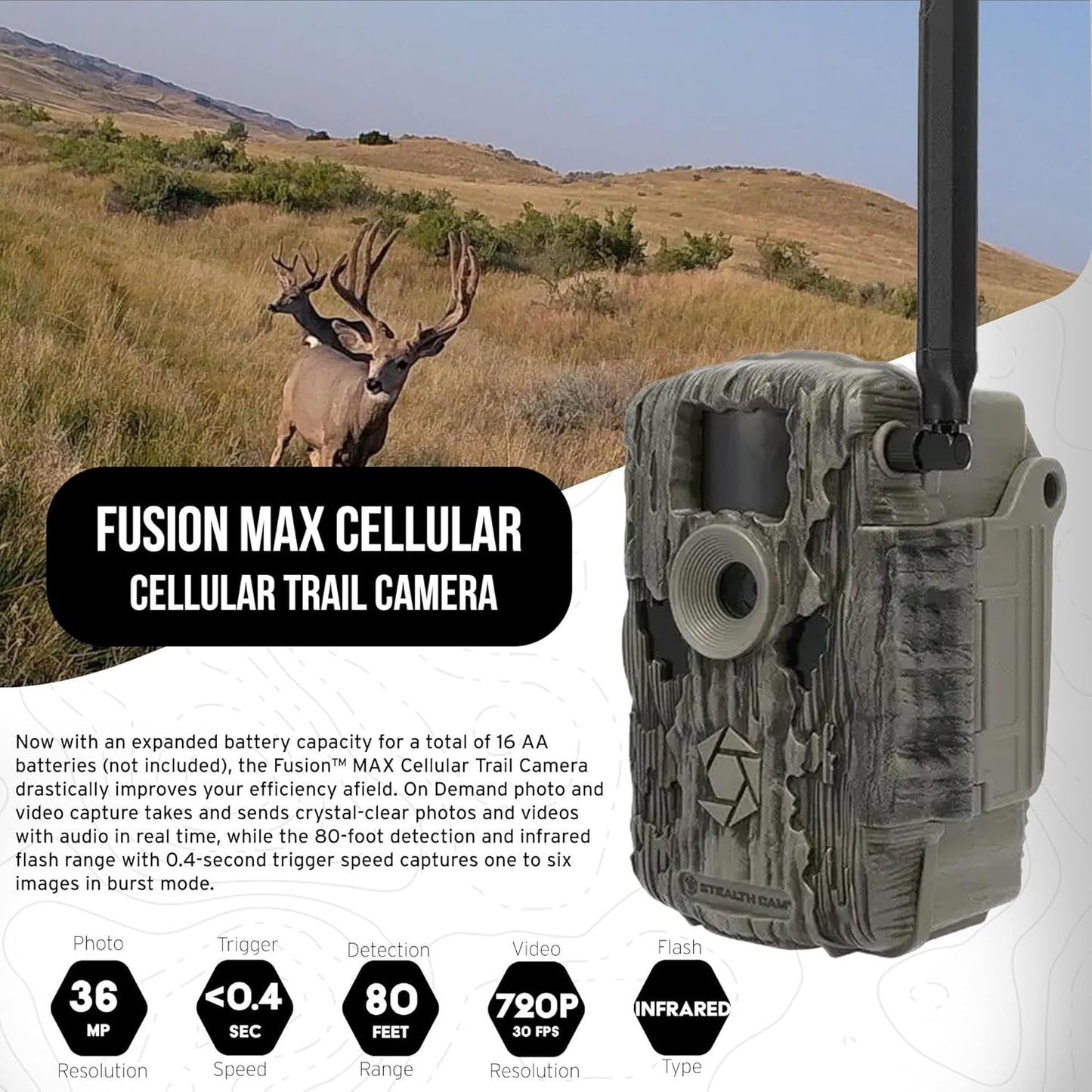 Stealth Cam Fusion MAX Dual Sim 36MP Photo & 1080P USADO