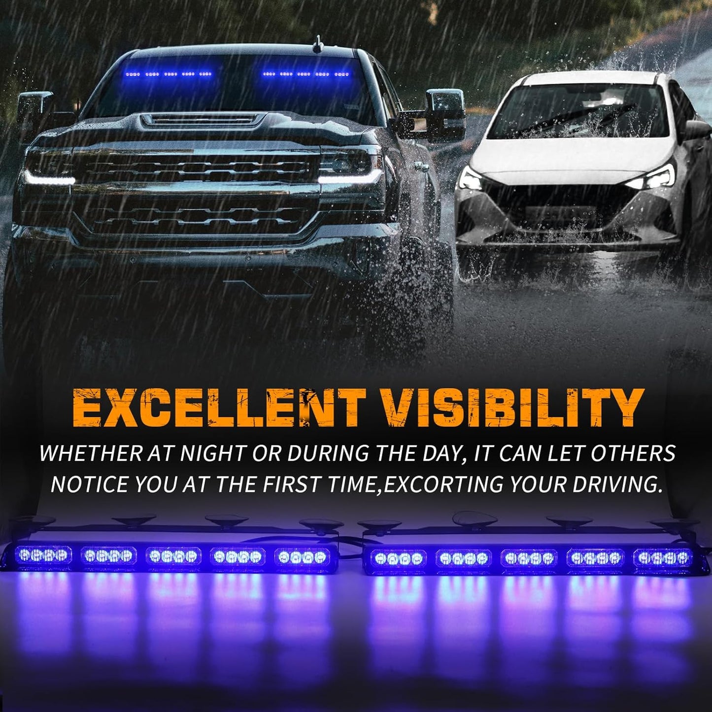 Barras de luces de emergencia, azules, 17", 2pcs. estroboscópicas.