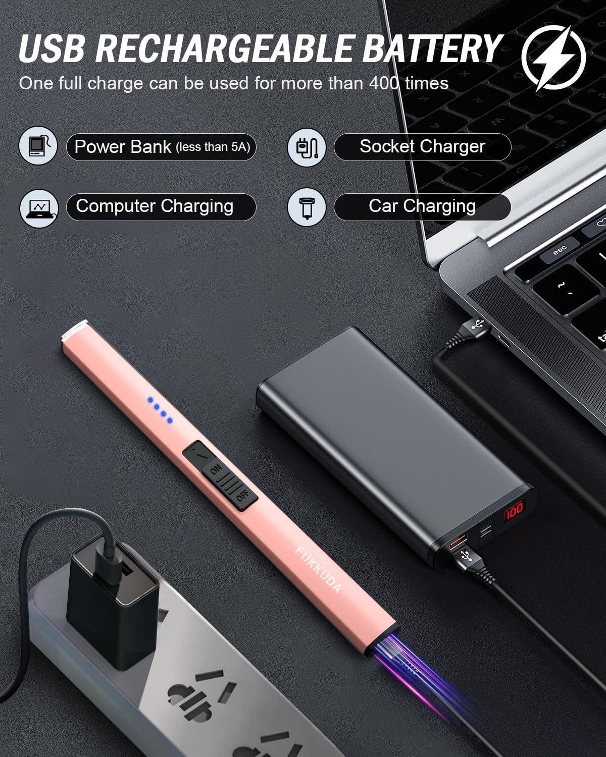 Encendedor de plasma, arco eléctrico sin llama y resistente al viento.