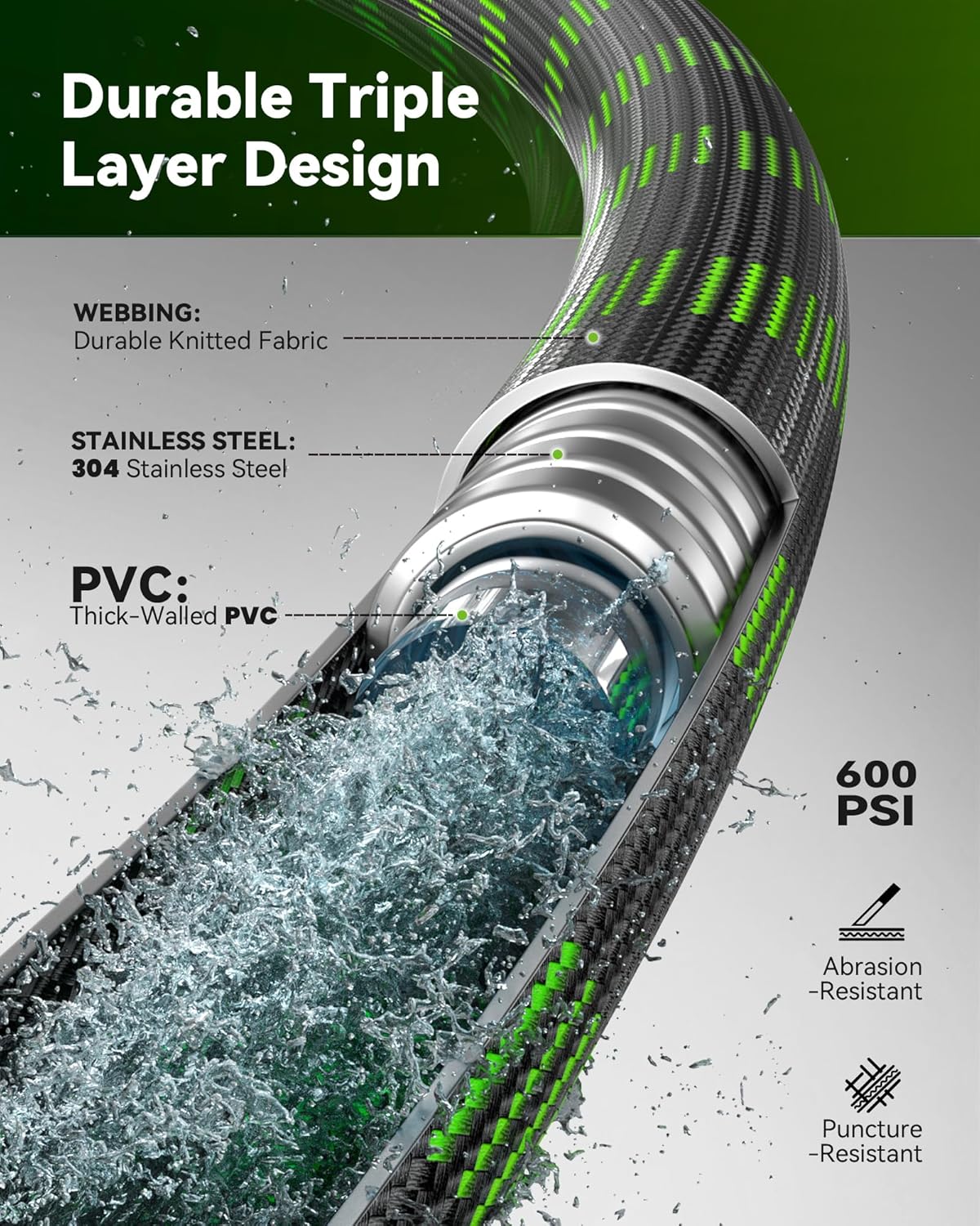 Manguera de jardín, 30mts, con boquilla de 10 modos de riego.