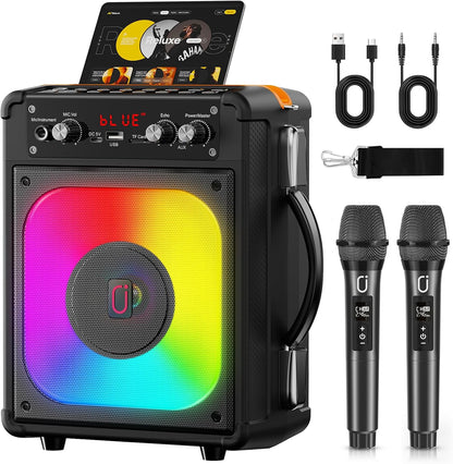 Máquina de karaoke, Bluetooth-portátil, HHWR con 2 micrófonos.