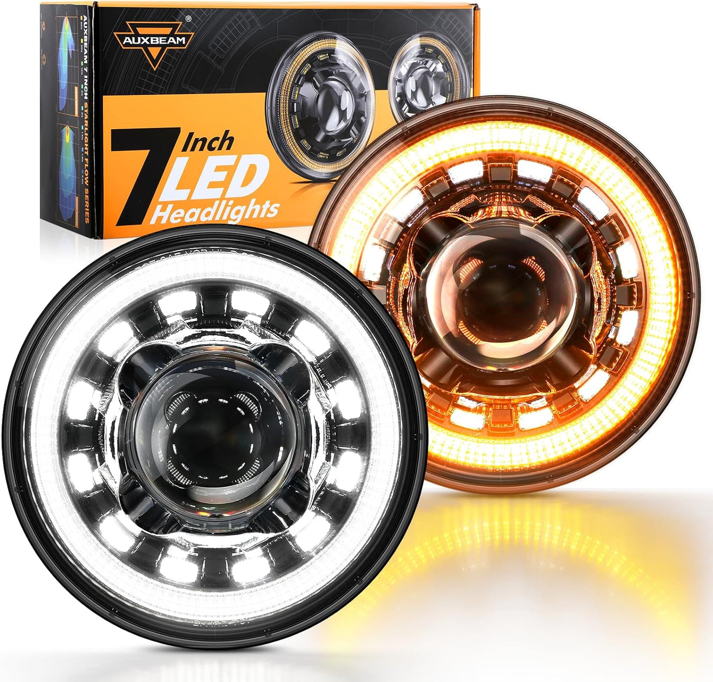 Auxbeam Faros LED de 7 pulgadas H6024 con señal de giro DRL.