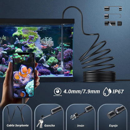 Cámara Endoscopio HD 1920P 8 LED iOS Android Semirrígida