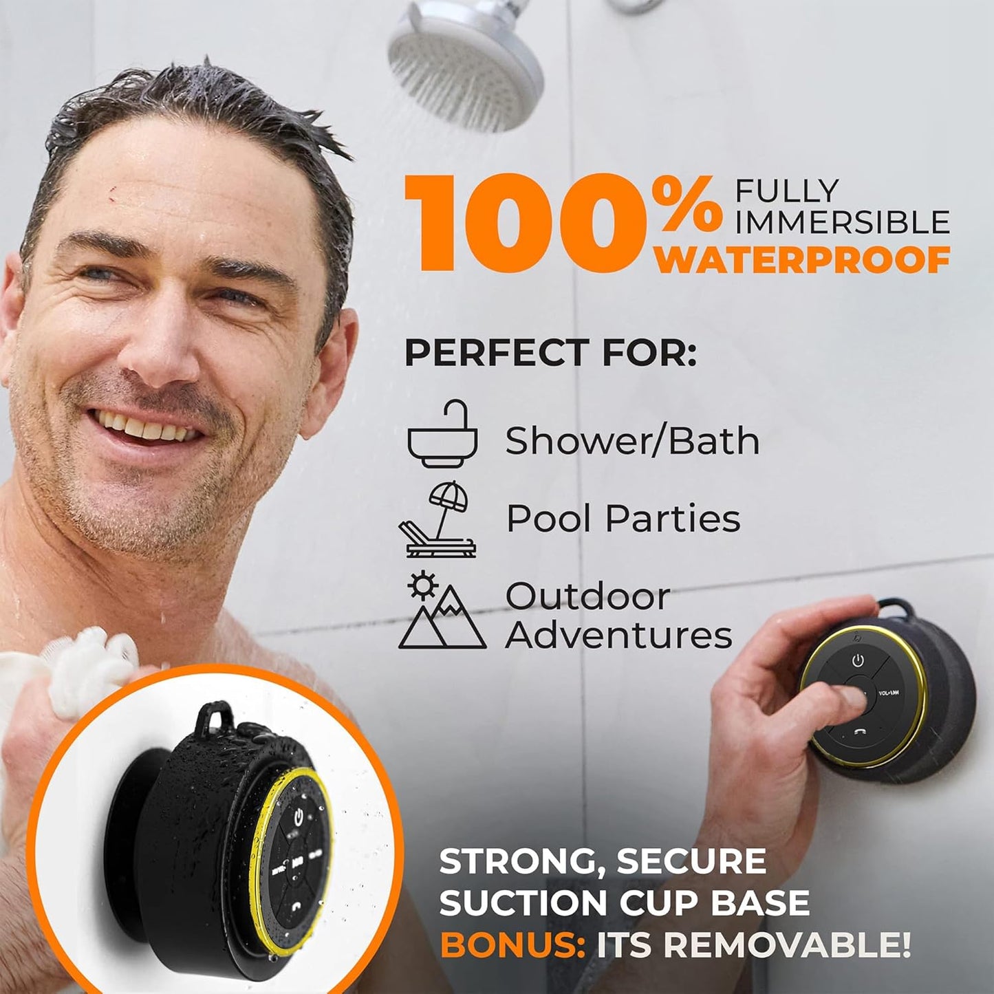 iFox Bocina de Ducha portátil Bluetooth, Impermeable, Negro.