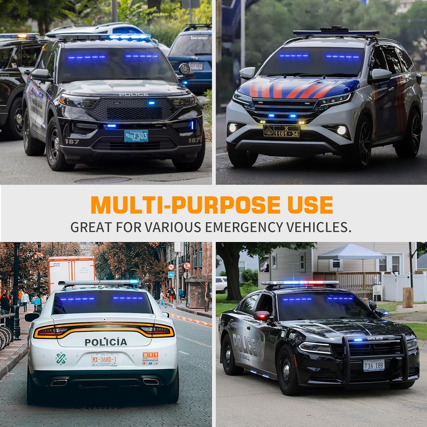 Barras de luces de emergencia, azules, 17", 2pcs. estroboscópicas.