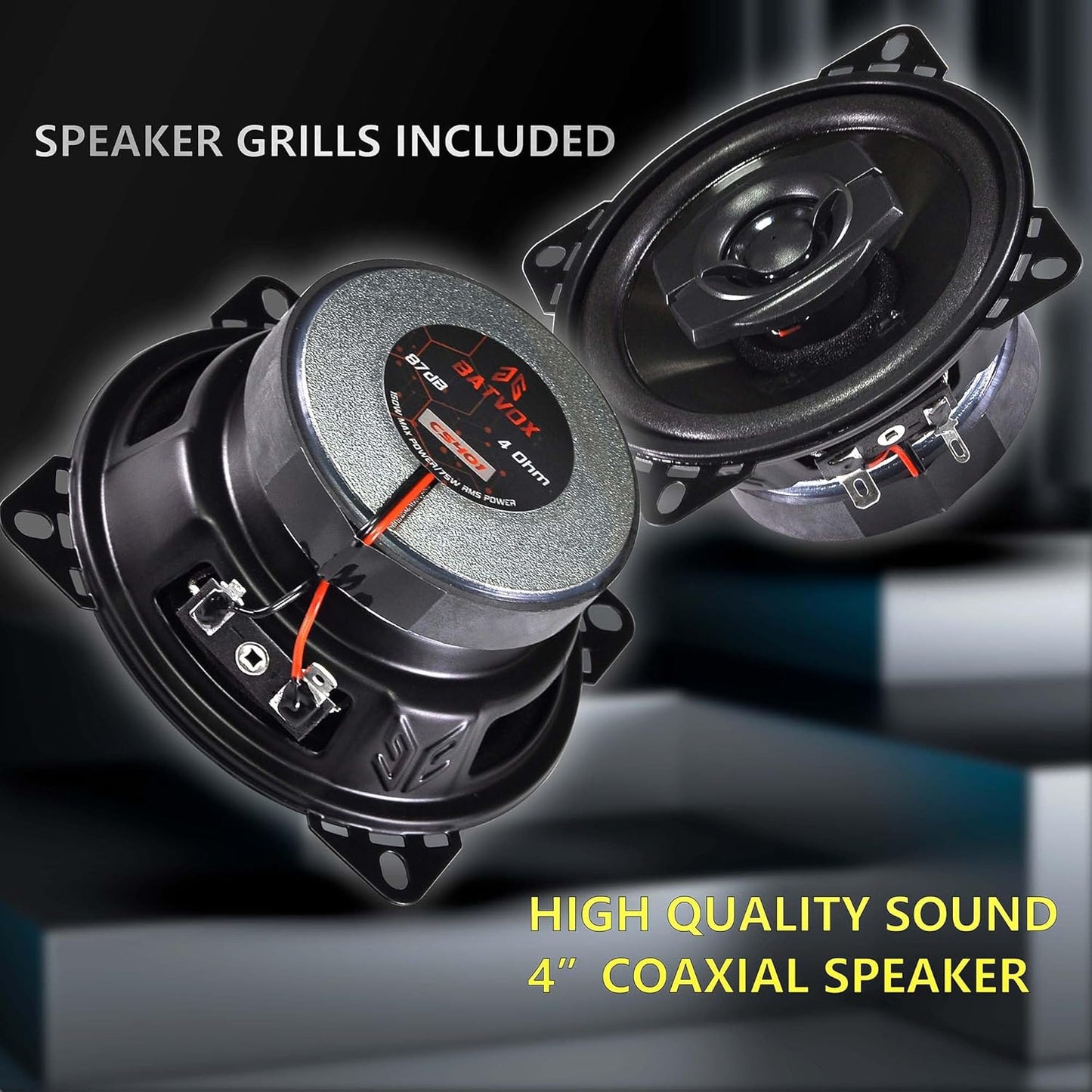 Altavoces coaxiales para audio de coche, con parrilla extraíble.