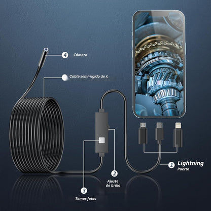 Cámara Endoscopio HD 1920P 8 LED iOS Android Semirrígida