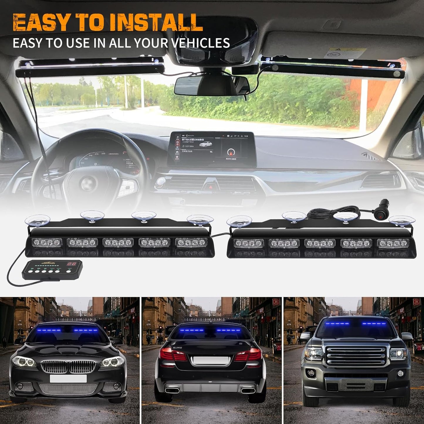 Barras de luces de emergencia, azules, 17", 2pcs. estroboscópicas.