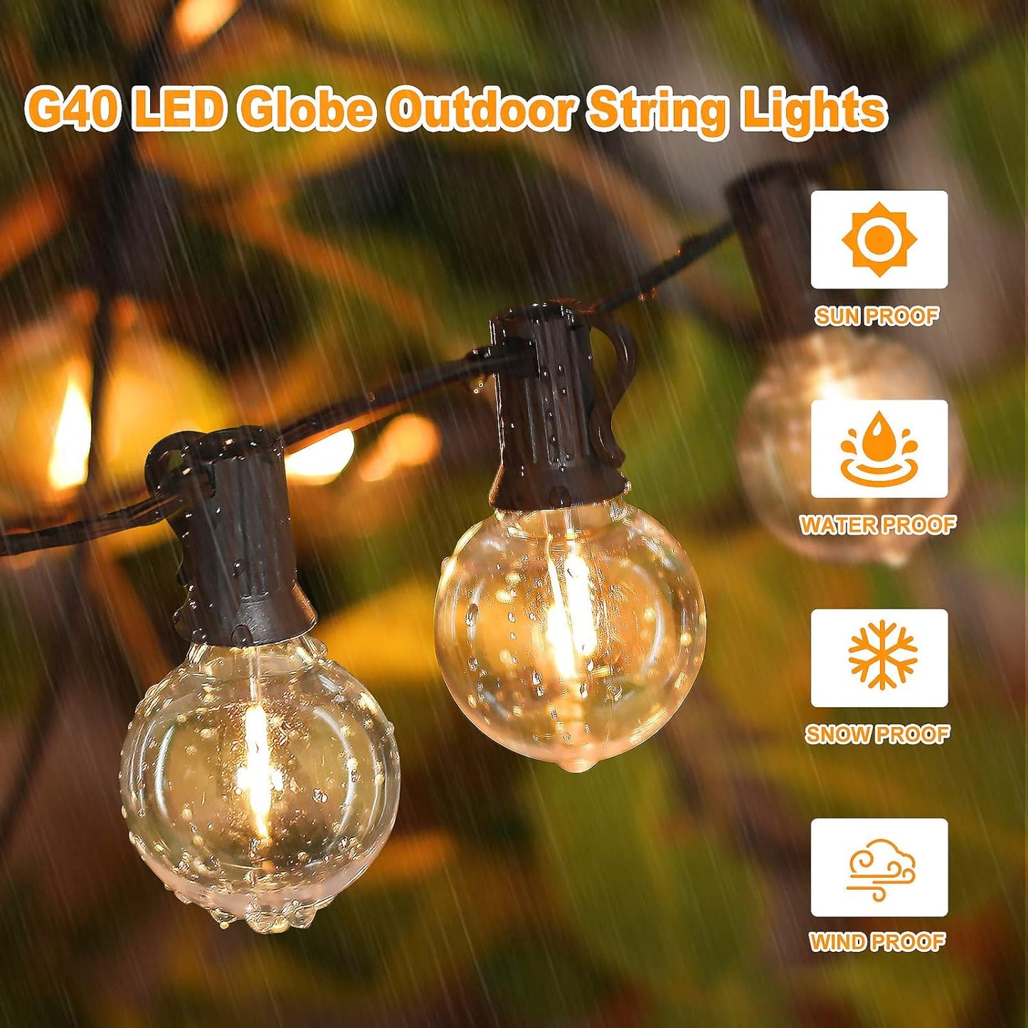 Tira de luces LED G40 de 150 pies para exteriores, impermeables.