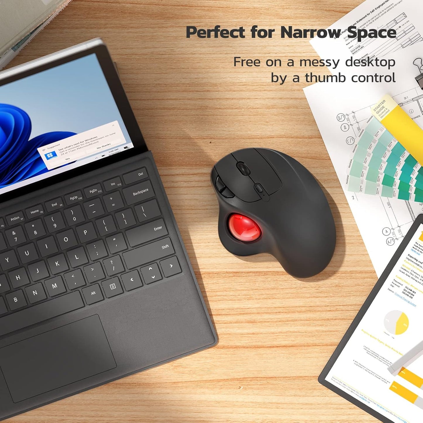 Mouse inalámbrico Trackball, ergonómico recargable Nulea M501. usado