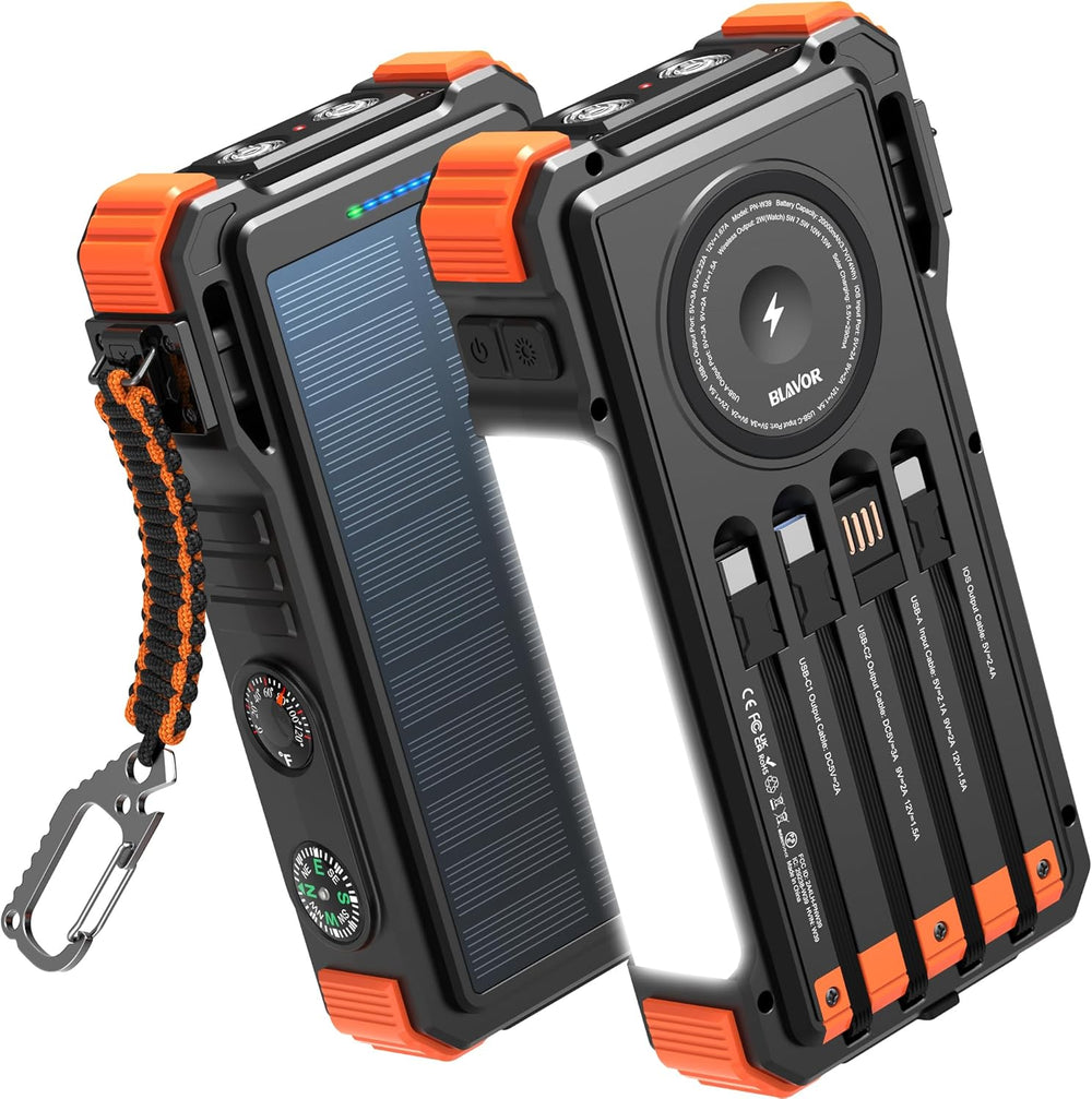 Cargador Solar Blavor PN-W39, 20000mAh con cables,  para iPad, Samsung, Apple