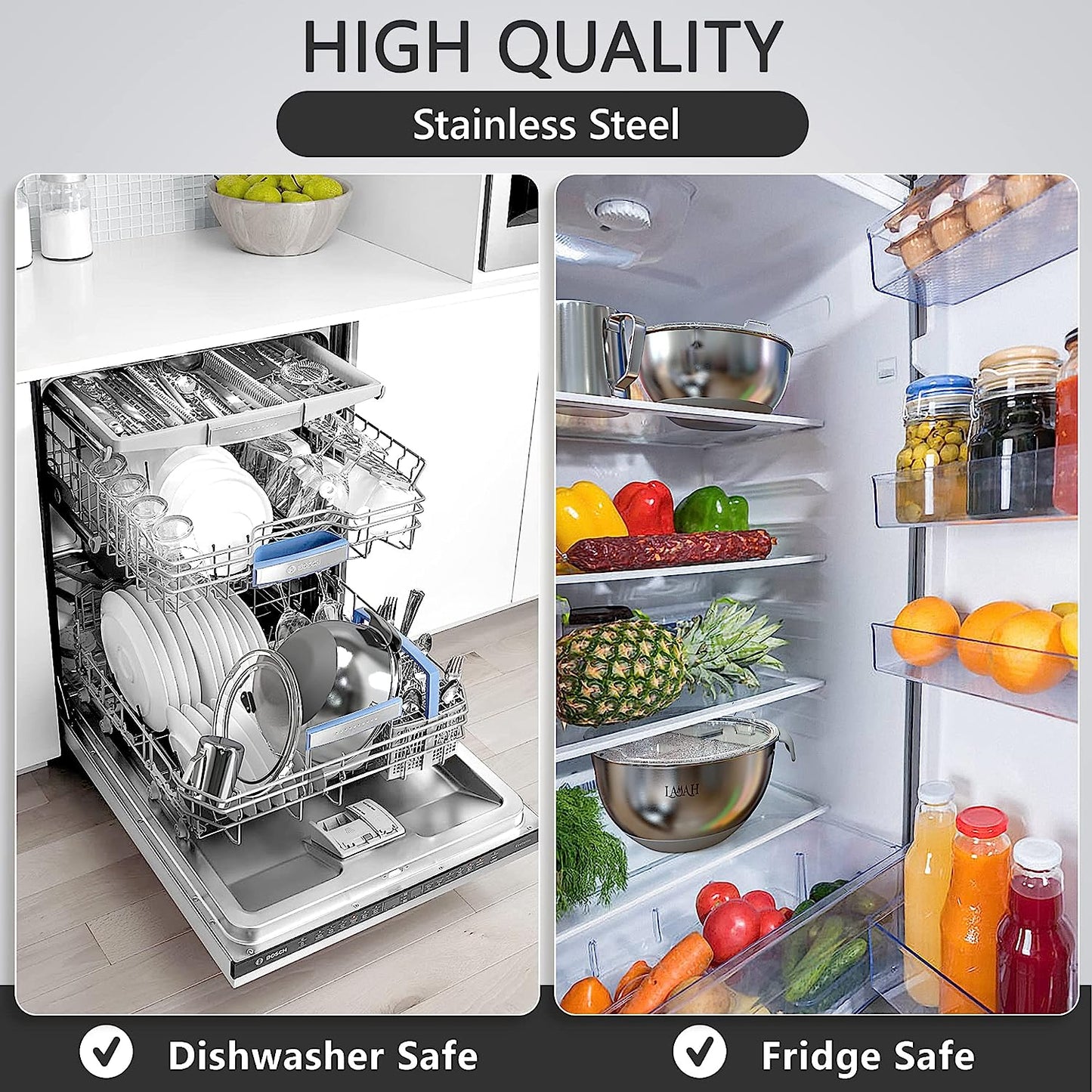 Juego de tazones acero inoxidable para mezclar con tapas  Lamah