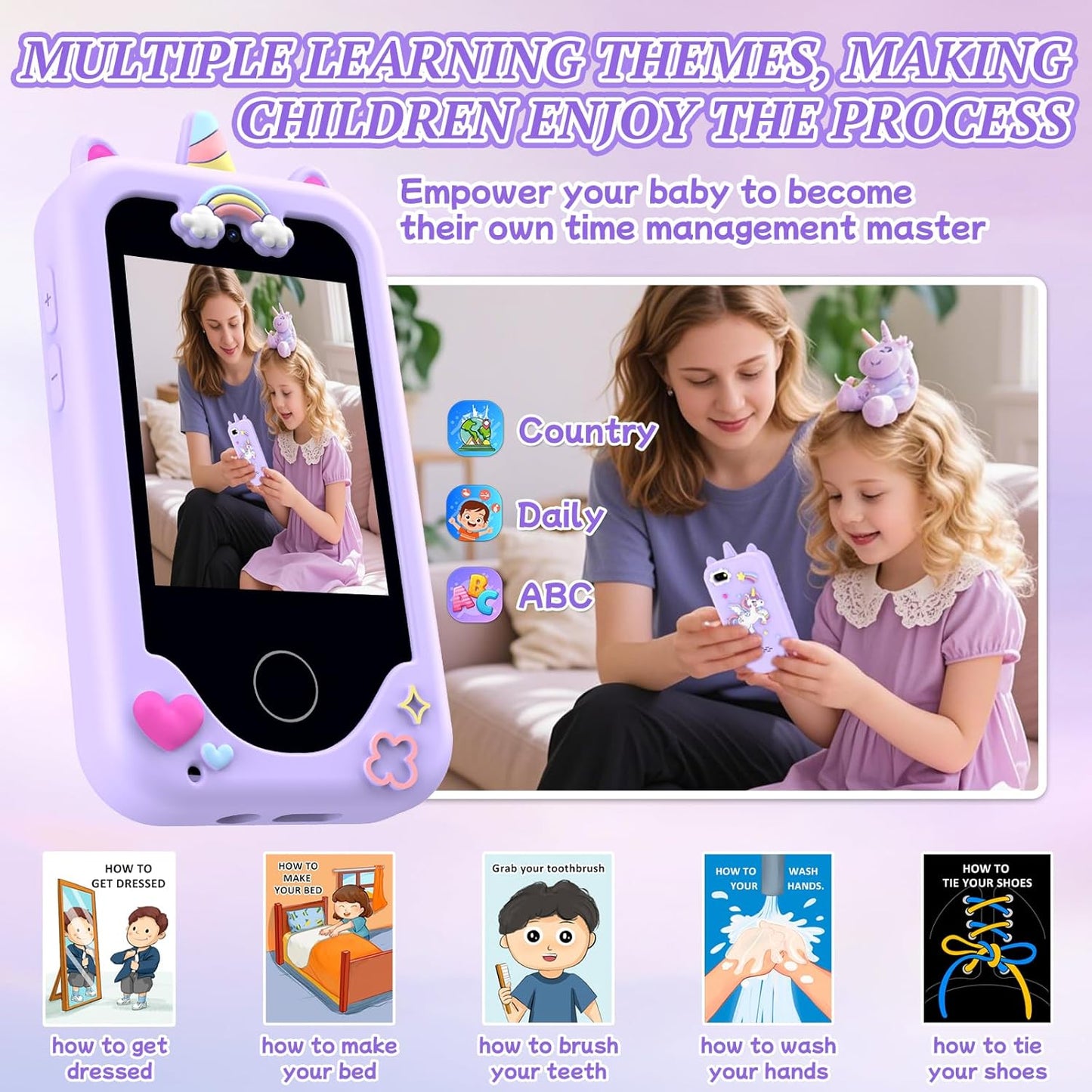 Teléfono infantil para niñas, de 3 a 8 años, táctil, cámara dual 8G.