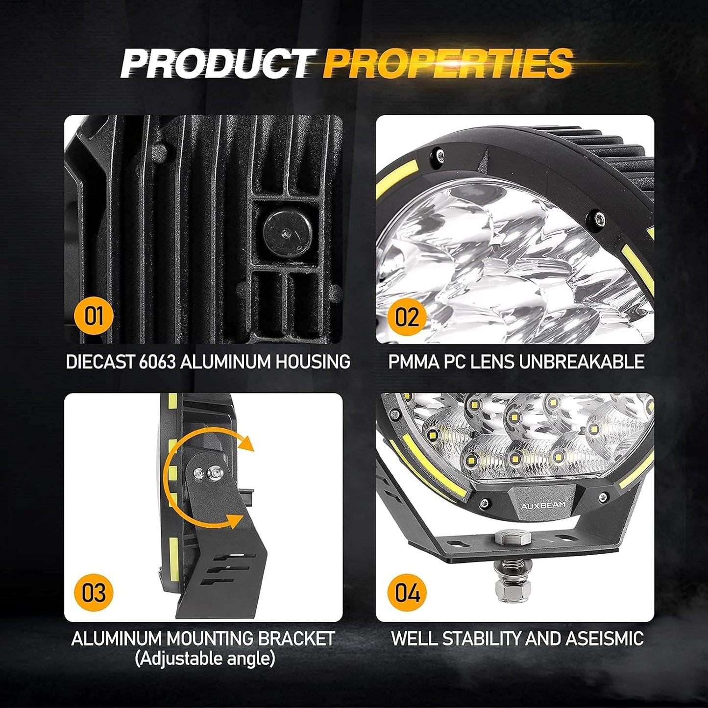 Luces de neblina, Auxbeam, OFF ROAD, Redondas, 9", todoterreno.