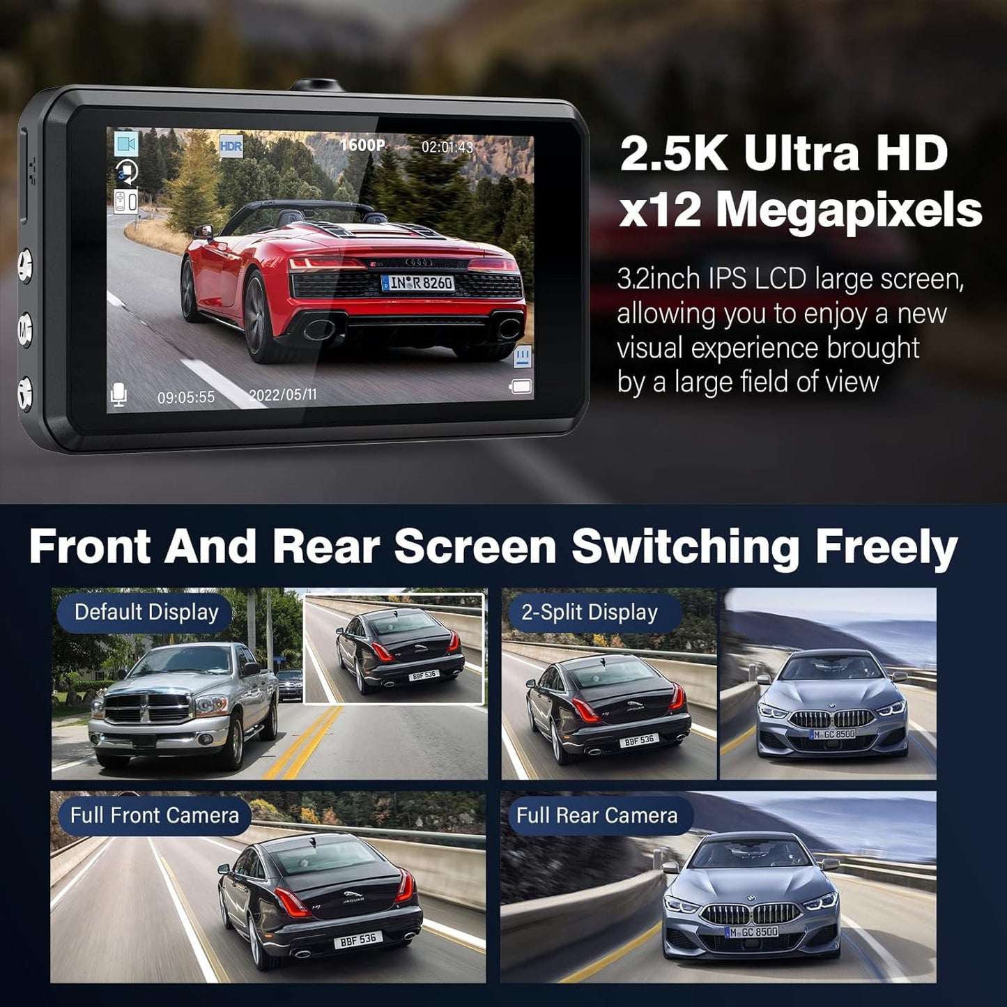 S7 2.5k Dash Cam Delantera Y Trasera, Tarjeta Sd De 64g.