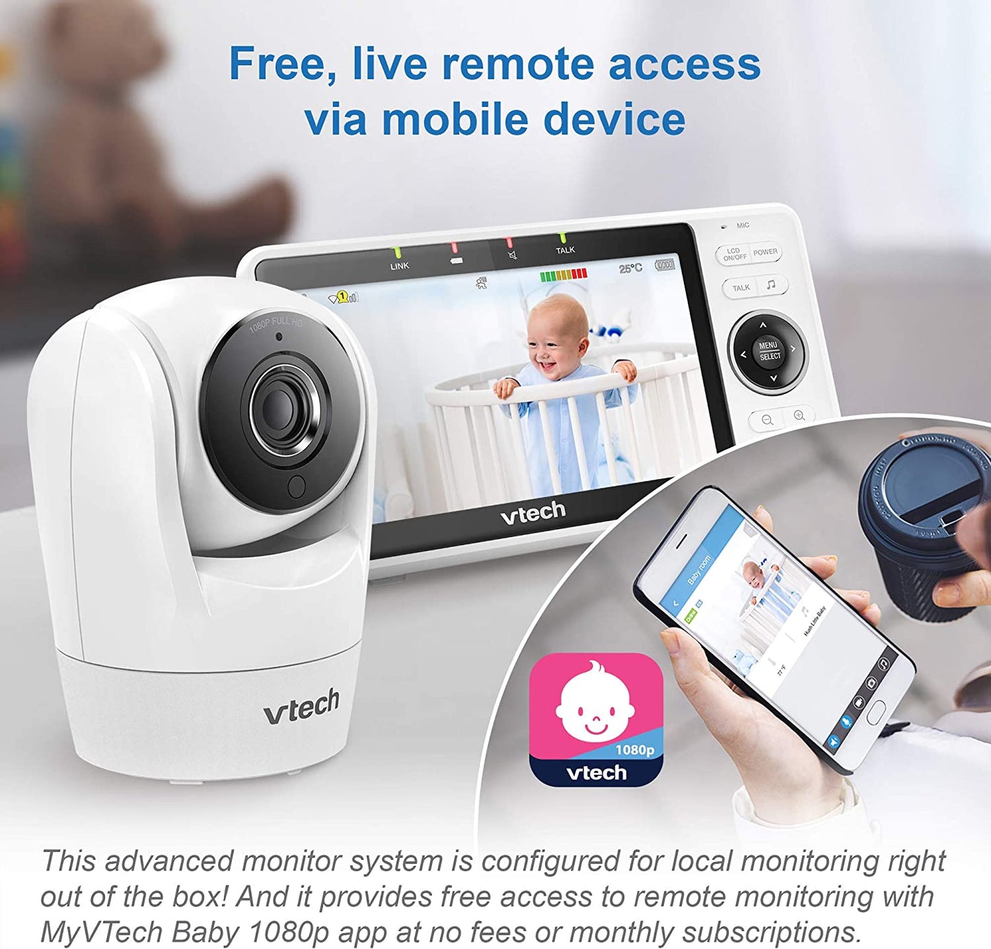 VTech Monitor inteligente mejorado para bebés VM901, 5" 1080p.