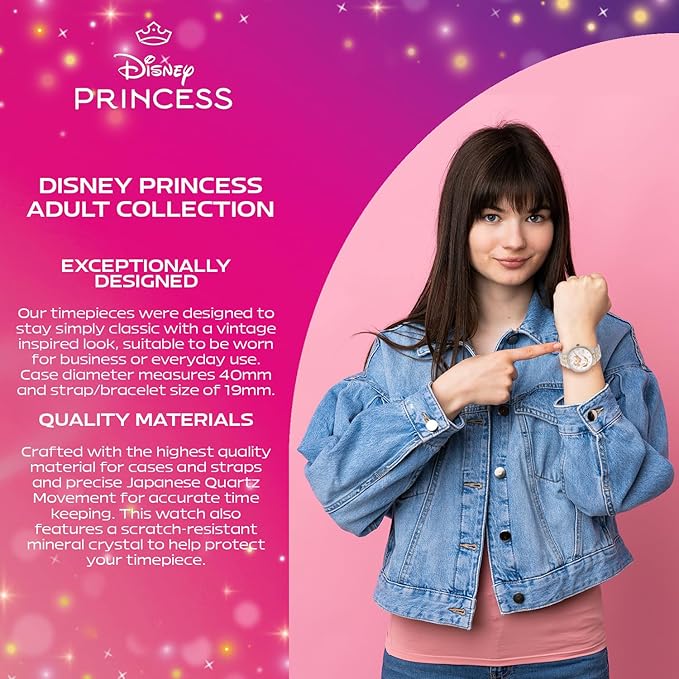 Reloj con pedreria, La Sirenita, para adulto, dorado y plata.