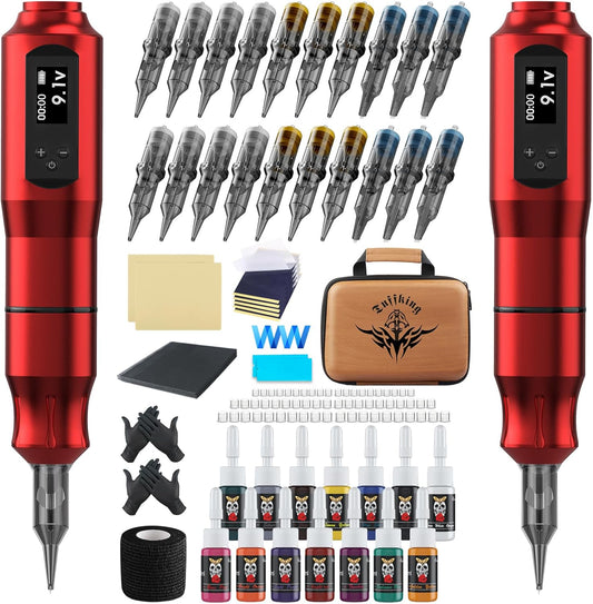 Kit de 2 Máquinas De Tatuaje, 20 Agujas, con suministros.