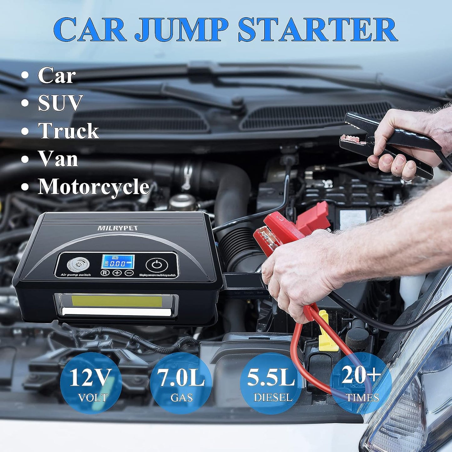 Arrancador de batería para coche con compresor de aire, (USADO).