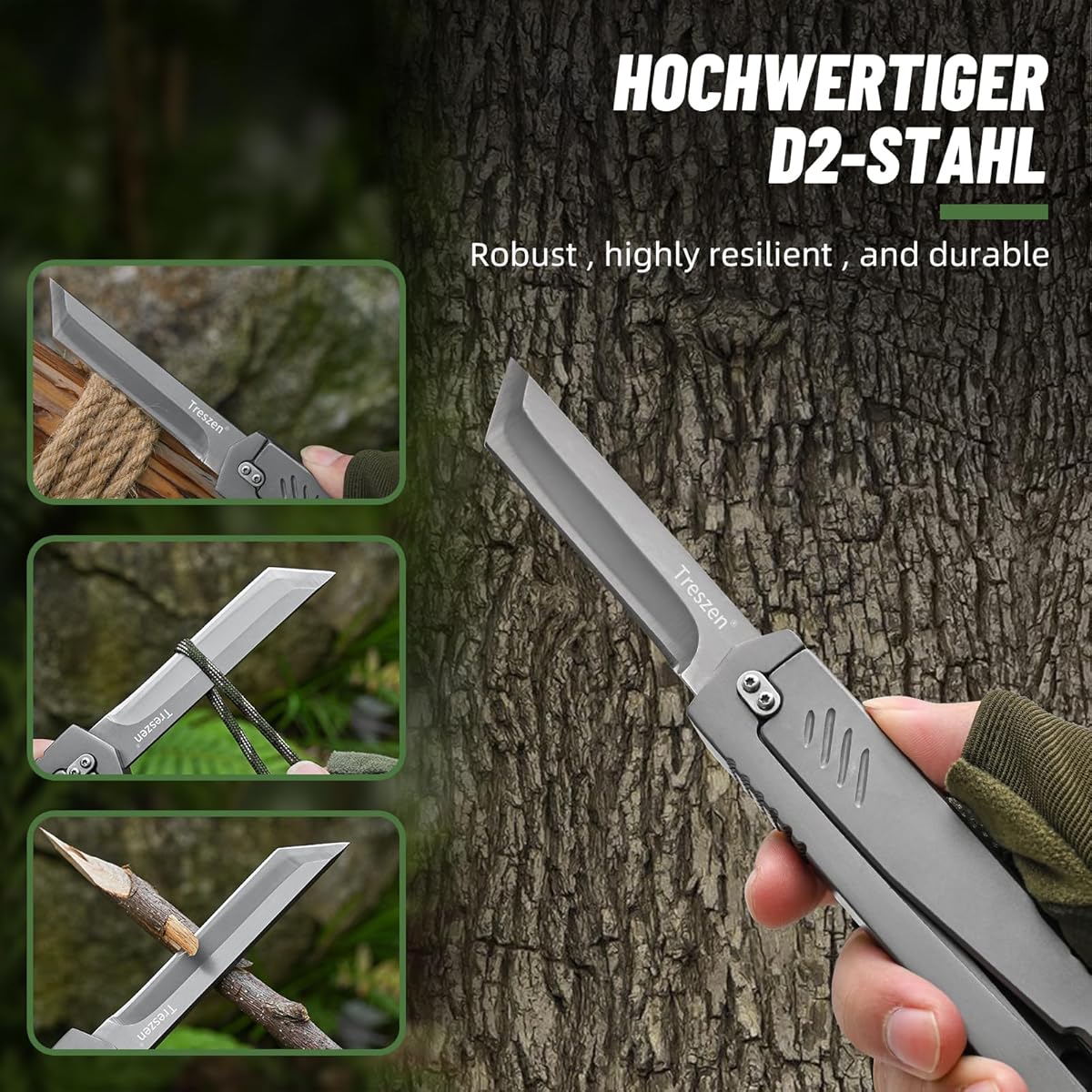 Navaja plegable con bloqueo Treszen Carrot Knife, (DETALLE).